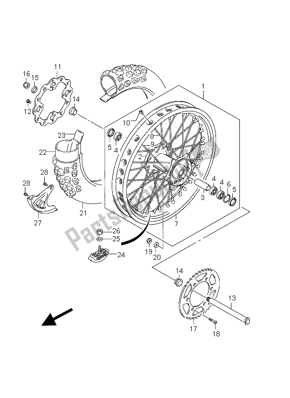 All parts for the Rear Wheel of the Suzuki RM Z 250 2012