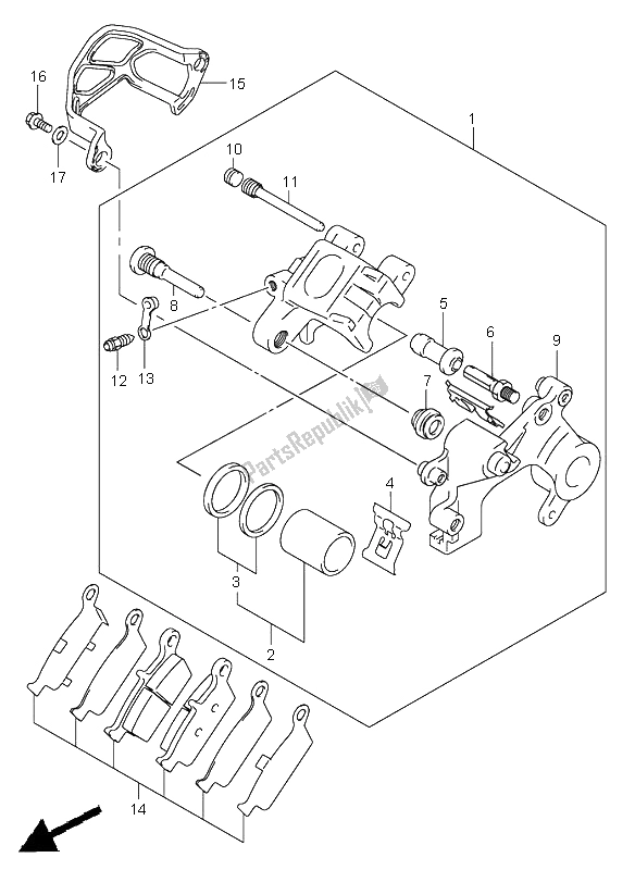 Tutte le parti per il Pinza Posteriore del Suzuki RM 250 2003