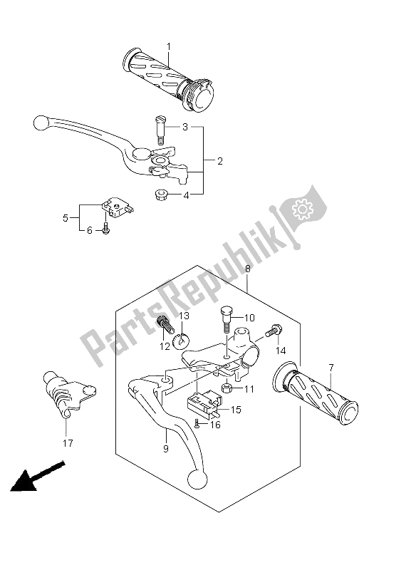 All parts for the Handle Lever (dl650ue E19) of the Suzuki DL 650A V Strom 2011