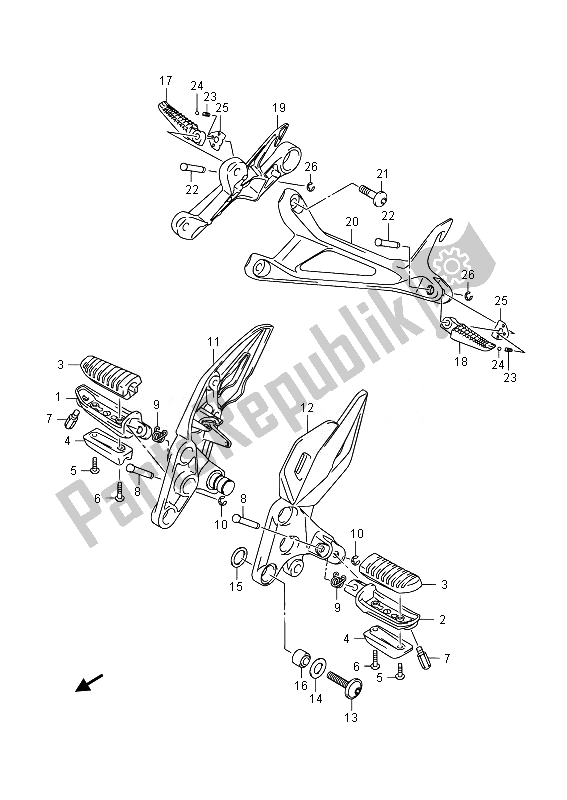 All parts for the Footrest of the Suzuki GSR 750A 2014