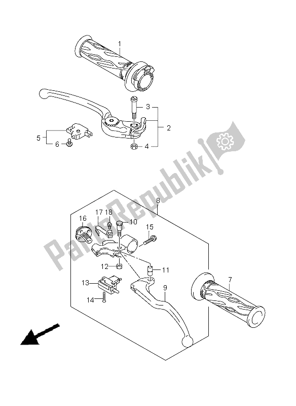 All parts for the Handle Lever of the Suzuki GSX R 600 2008