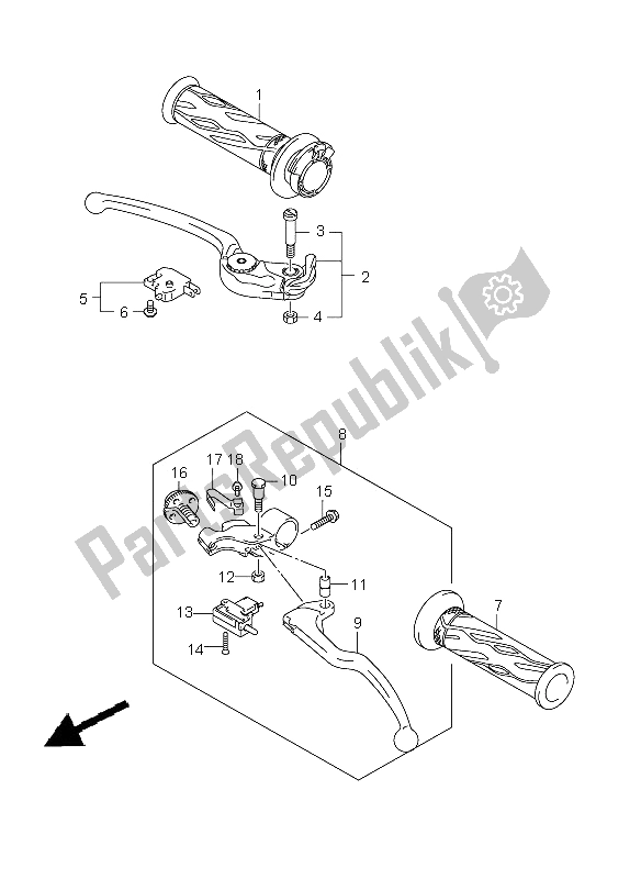 All parts for the Handle Lever of the Suzuki GSX R 600 2008