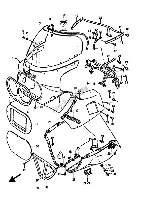 All parts for the Cowling (9sr) of the Suzuki GSX R 1100 1988