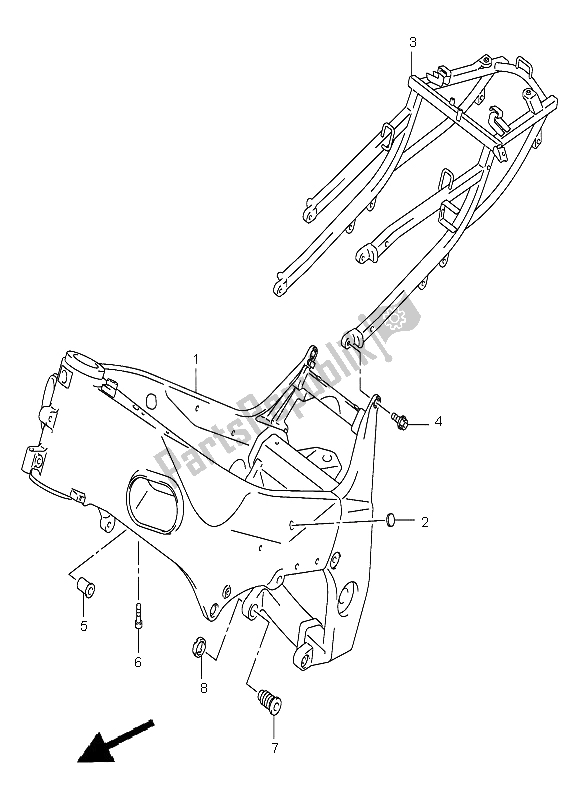 All parts for the Frame of the Suzuki GSX R 600Z 2003