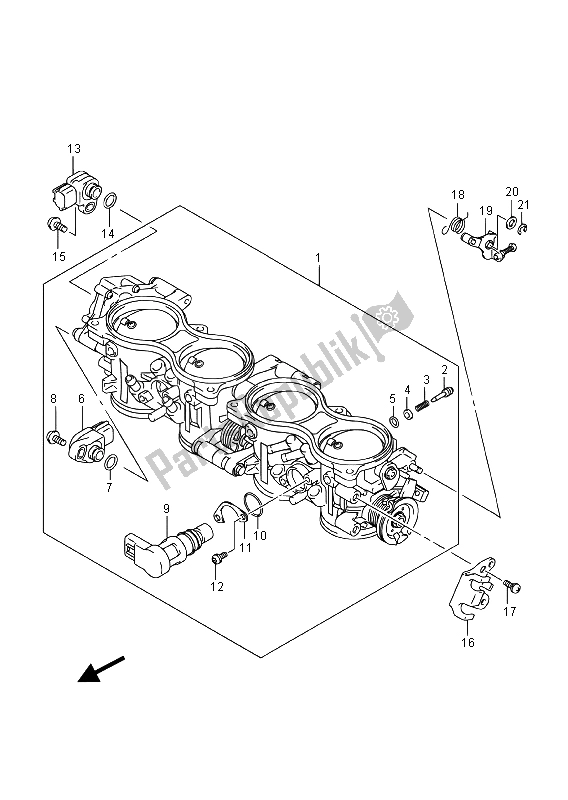 All parts for the Throttle Body (gsx-r1000a) of the Suzuki GSX R 1000A 2015