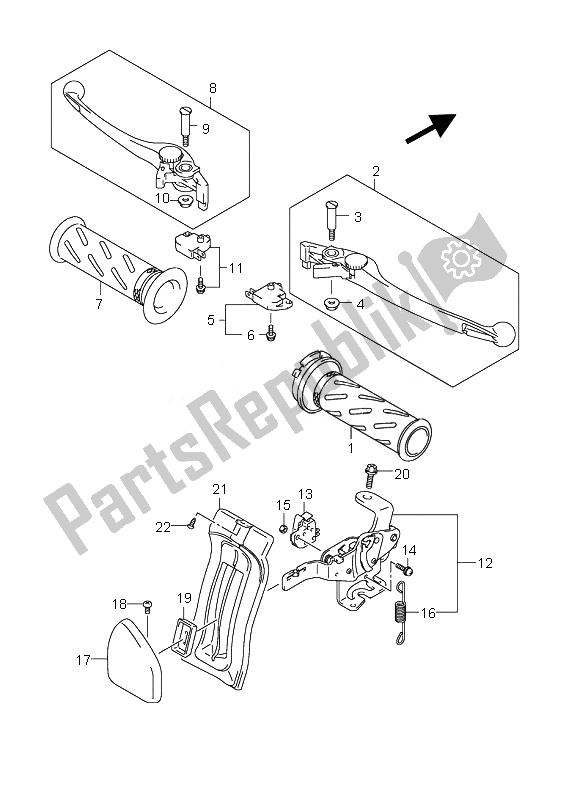 All parts for the Handle Lever (an650 E2-e19-e24) of the Suzuki AN 650A Burgman Executive 2010
