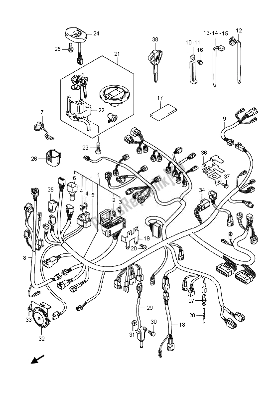 All parts for the Wiring Harness (gsx1300ra E02) of the Suzuki GSX 1300 RA Hayabusa 2014