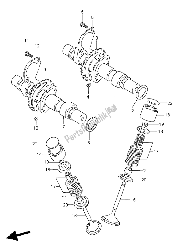 All parts for the Cam Shaft & Valve of the Suzuki GS 500E 1995