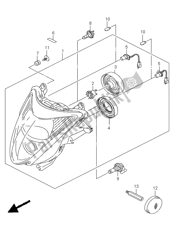 All parts for the Headlamp of the Suzuki GSX 1300R Hayabusa 2010