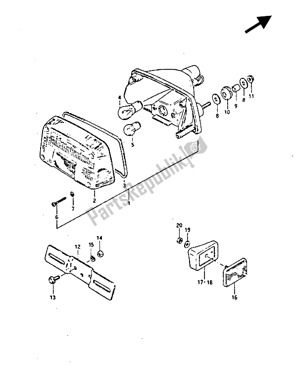 Alle onderdelen voor de Combinatielicht Achter van de Suzuki GS 450 ES 1987