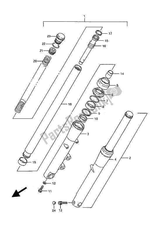 All parts for the Front Fork of the Suzuki VS 1400 GLP Intruder 1989