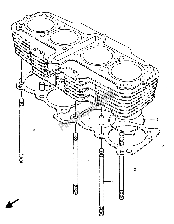 All parts for the Cylinder (e. No. 101425 ) of the Suzuki GSX 1100 1150 Eesef 1985