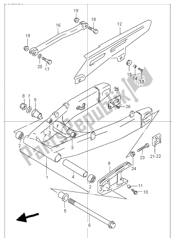 All parts for the Rear Swinging Arm of the Suzuki GSF 1200 NS Bandit 2003