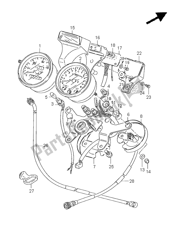 Todas as partes de Velocímetro E Tacômetro (e1-e30) do Suzuki GN 125E 2000