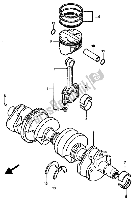 All parts for the Crankshaft of the Suzuki GSX R 750X 1987