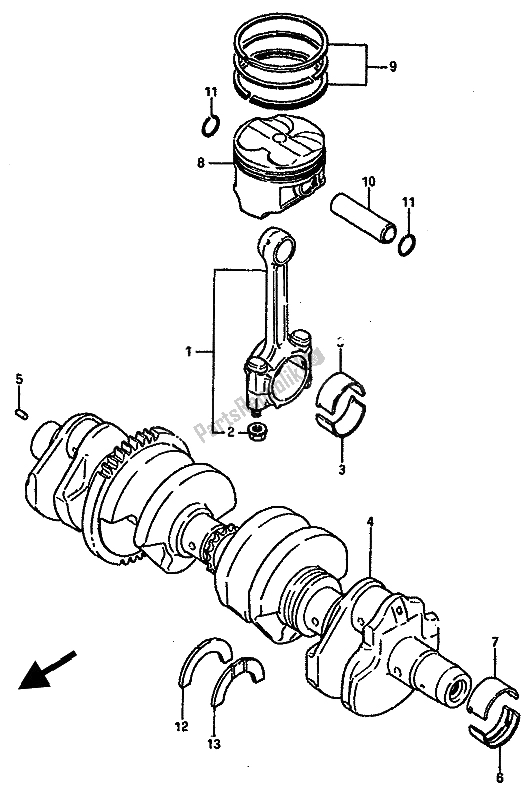 All parts for the Crankshaft of the Suzuki GSX R 750X 1987