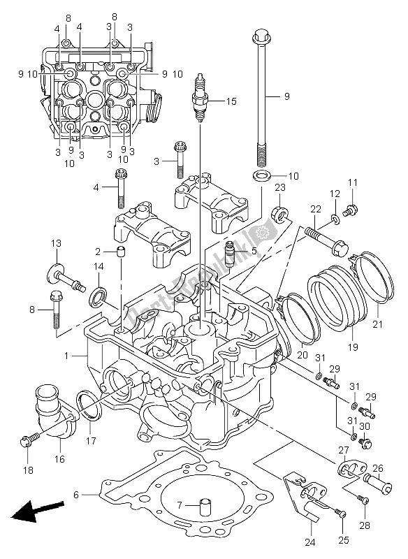 All parts for the Cylinder Head of the Suzuki DR Z 400E 2000