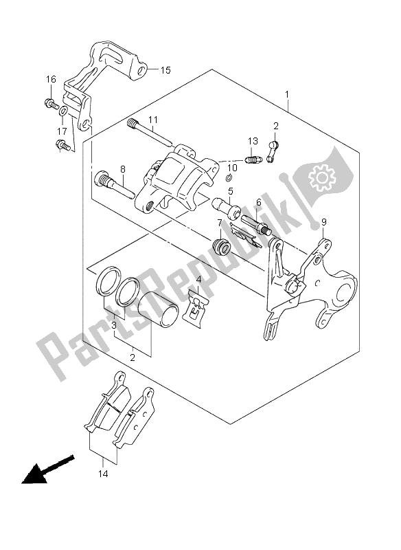 All parts for the Rear Caliper of the Suzuki RM 250 2005