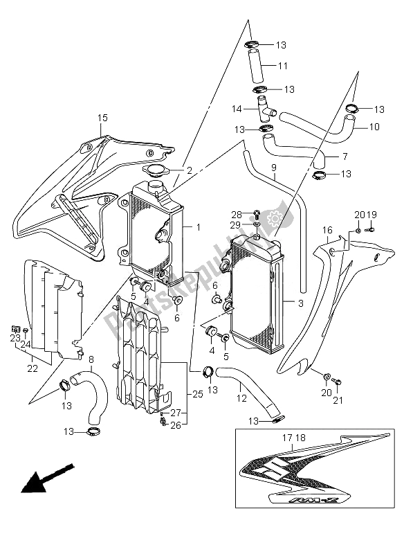 All parts for the Radiator of the Suzuki RM Z 450 2010