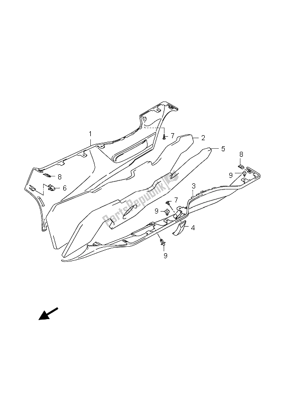 All parts for the Side Leg Shield of the Suzuki AN 650A Burgman Executive 2006