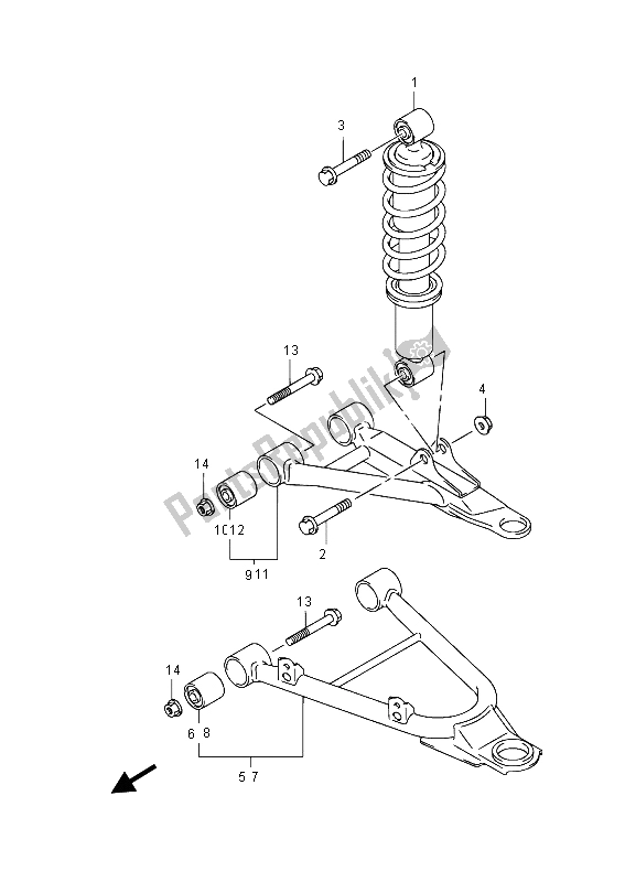 All parts for the Suspension Arm of the Suzuki LT F 400F Kingquad FSI 4X4 2015