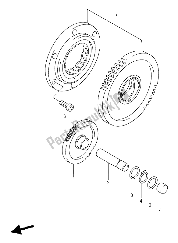 All parts for the Starter Clutch of the Suzuki RF 600R 1997