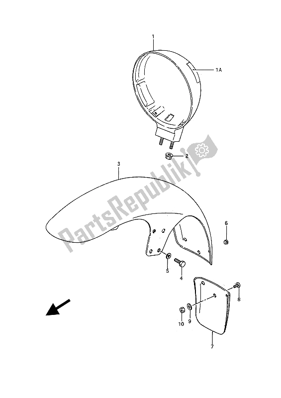 All parts for the Headlamp Housing & Front Fender of the Suzuki VS 750 FP Intruder 1988