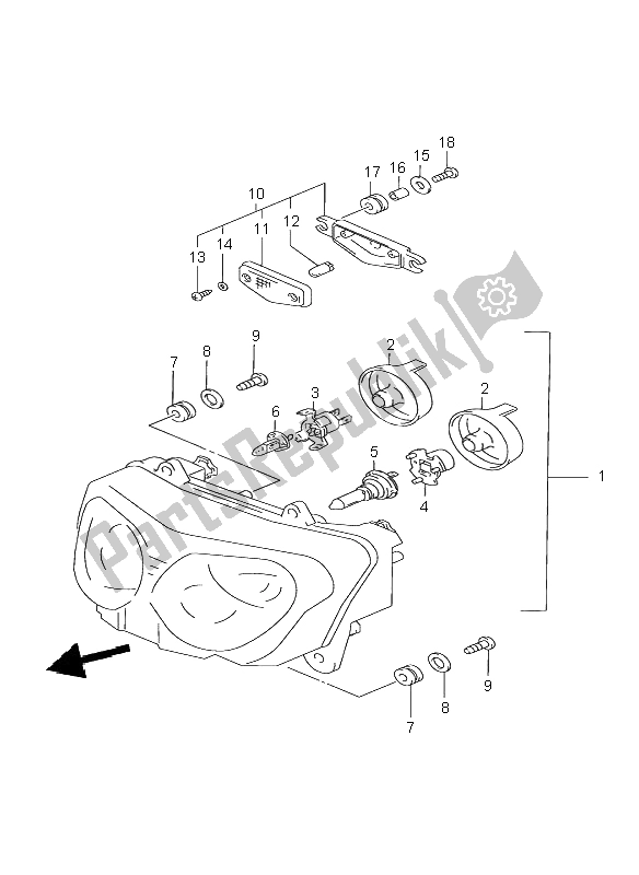 Tutte le parti per il Proiettore (e4-e17-e18-e22-e25-e34-p37) del Suzuki GSX 750F 1999