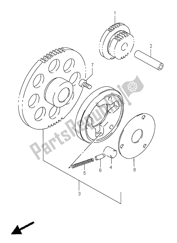 All parts for the Starter Clutch of the Suzuki GS 500 2002