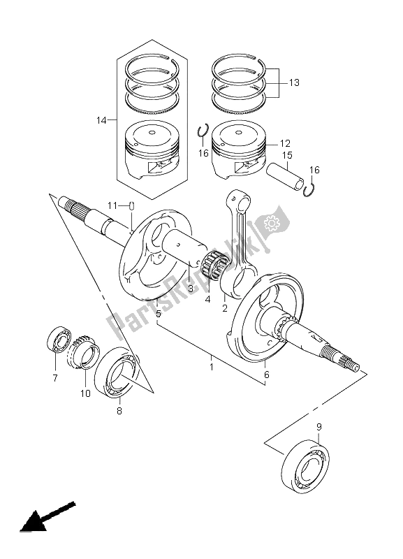 All parts for the Crankshaft of the Suzuki LT Z 250 Quadsport 2009