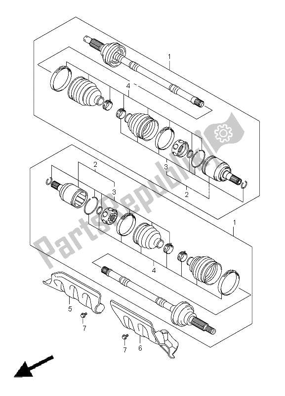 All parts for the Front Drive Shaft of the Suzuki LT A 500 XPZ Kingquad AXI 4X4 2009