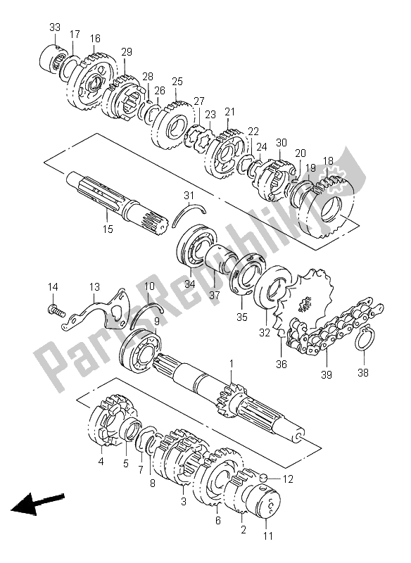 All parts for the Transmission of the Suzuki GS 500 2002