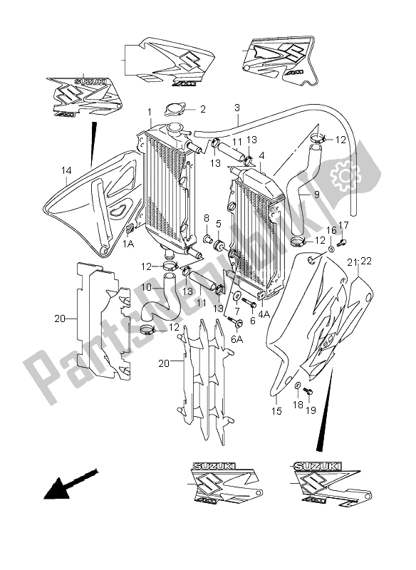 All parts for the Radiator of the Suzuki RM 250 2001