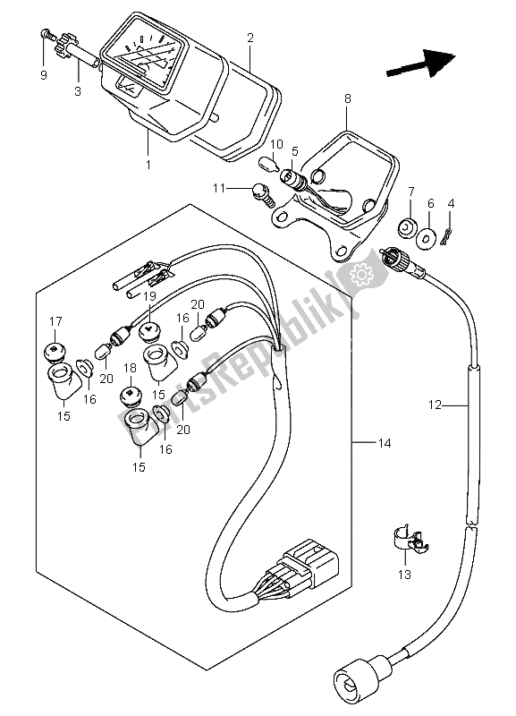 All parts for the Speedometer of the Suzuki LT A 400F Eiger 4X4 2003