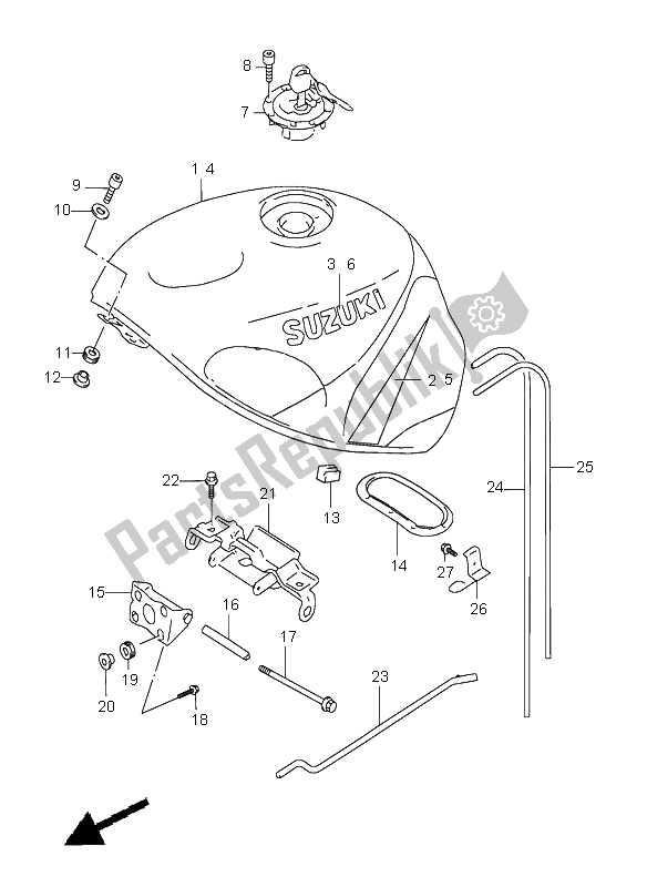 All parts for the Fuel Tank of the Suzuki GSX R 600 1998