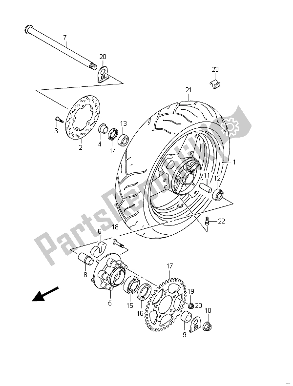 All parts for the Rear Wheel (gsf650su) of the Suzuki GSF 650 Sasa Bandit 2011