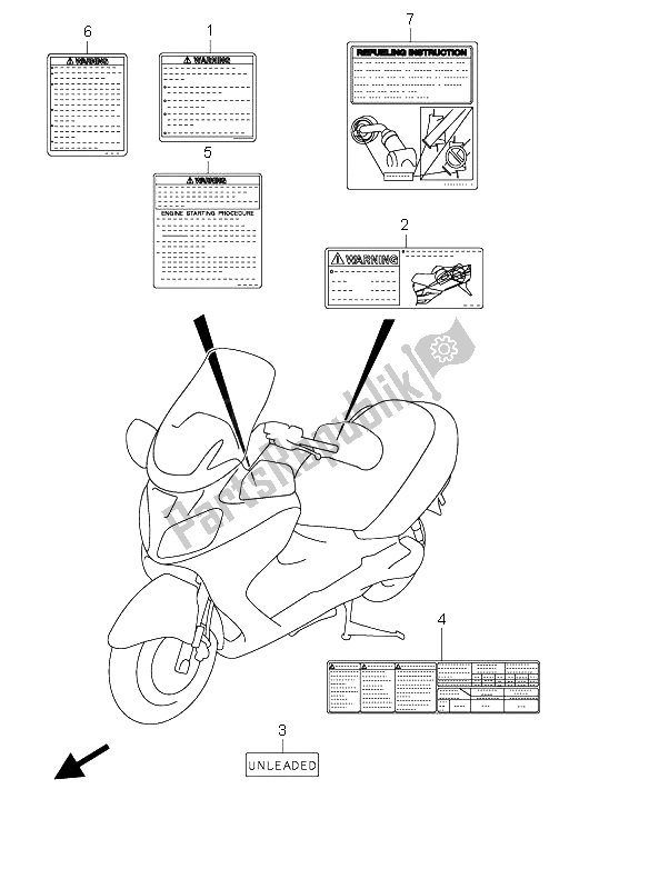 All parts for the Label of the Suzuki AN 650A Burgman Executive 2005