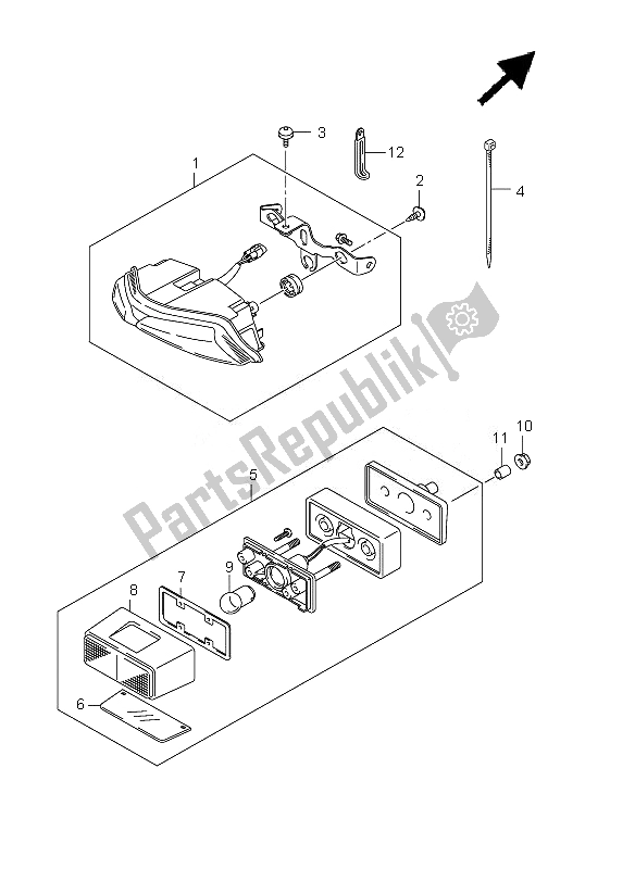 All parts for the Rear Combination Lamp of the Suzuki GSX R 1000Z 2010