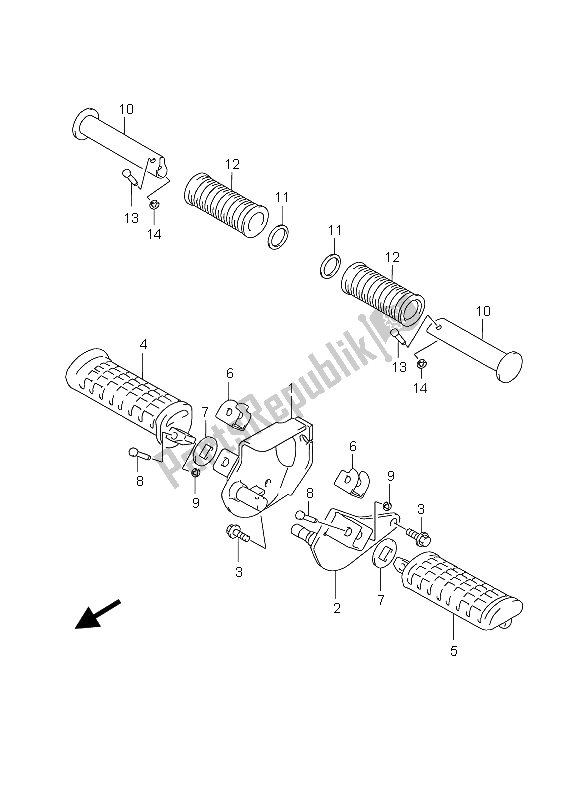 All parts for the Footrest of the Suzuki GZ 125 Marauder 2005