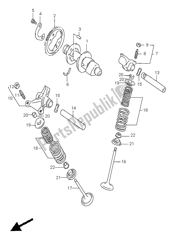 All parts for the Cam Shaft & Valve of the Suzuki DR 650 SE 2000