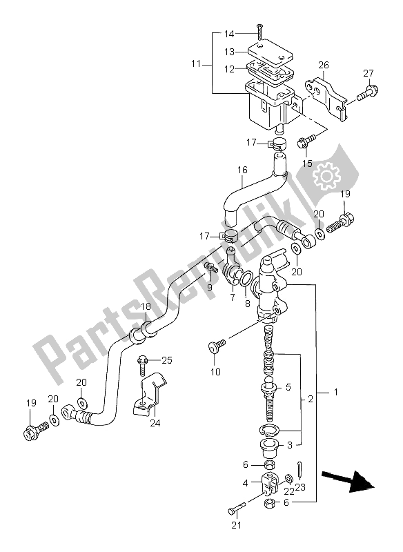 All parts for the Rear Master Cylinder of the Suzuki TL 1000R 2001