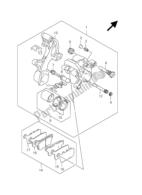 All parts for the Rear Caliper of the Suzuki GSX R 1000 2012