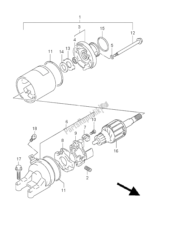 All parts for the Starting Motor of the Suzuki GSF 600 NS Bandit 2003