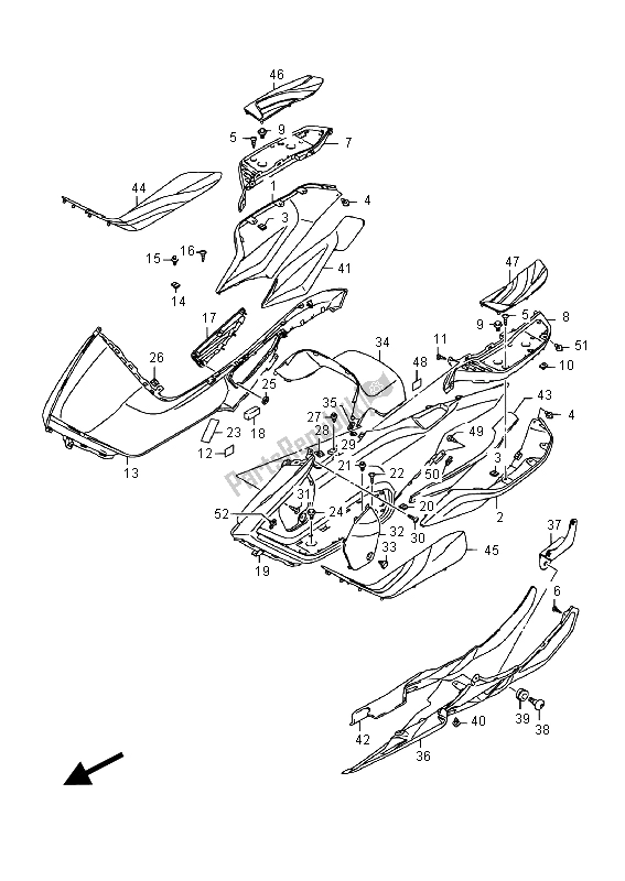 All parts for the Footboard of the Suzuki AN 650Z Burgman Executive 2015