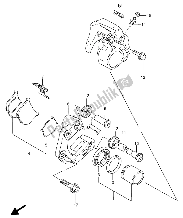 Alle onderdelen voor de Remklauw Vooraan van de Suzuki GN 250 1985