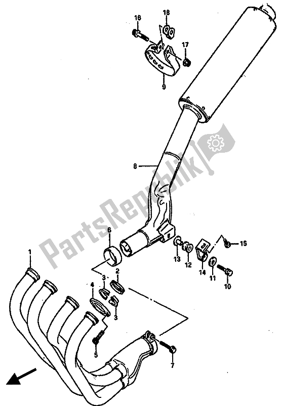 All parts for the Muffler of the Suzuki GSX R 750R 1989