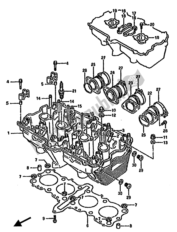 All parts for the Cylinder Head of the Suzuki GSX 750F 1993