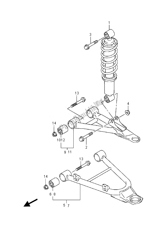 All parts for the Suspension Arm (lt-a400fz) of the Suzuki LT A 400 FZ Kingquad ASI 4X4 2014