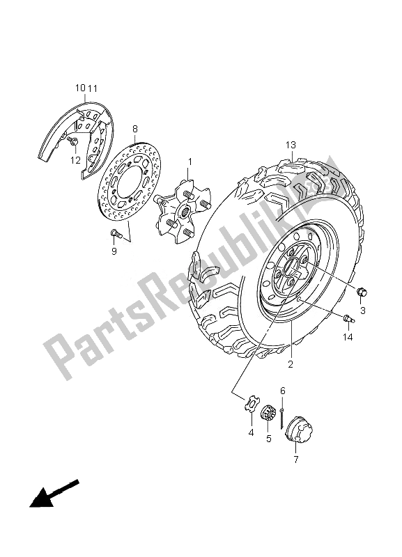 All parts for the Front Wheel of the Suzuki LT A 450 XZ Kingquad 4X4 2010