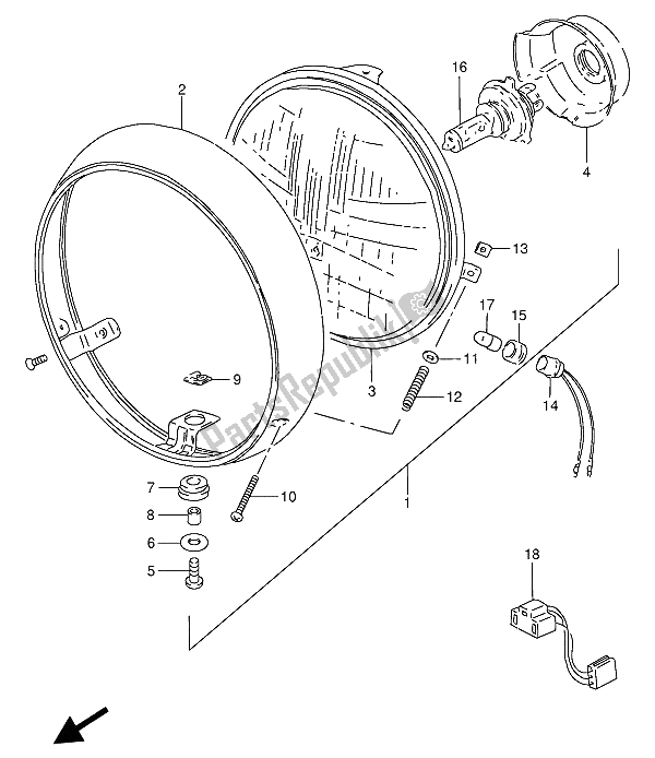 All parts for the Headlamp (e4) of the Suzuki GN 250 1988
